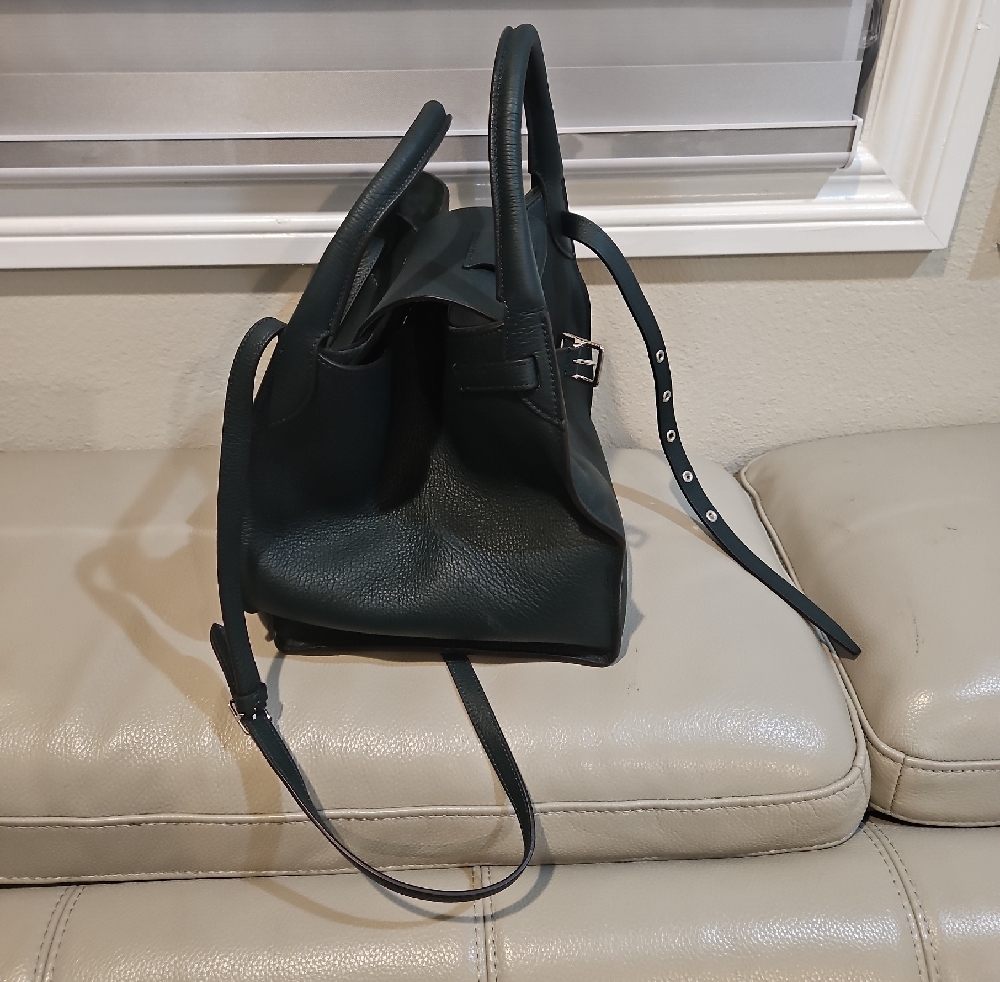 Celine Dark Green Pebbled Leather Shoulder Tote - Picture 2 of 7